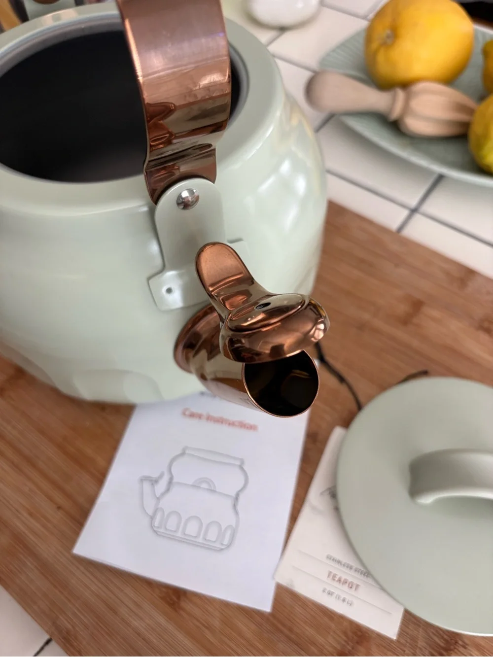 Hearth & Hand Mint Green Tea Kettle with Copper Spout